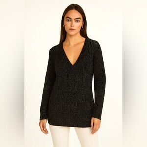 Laura Peterson Vintage Black‎ Shimmer V-Neck Sweater Sz. L